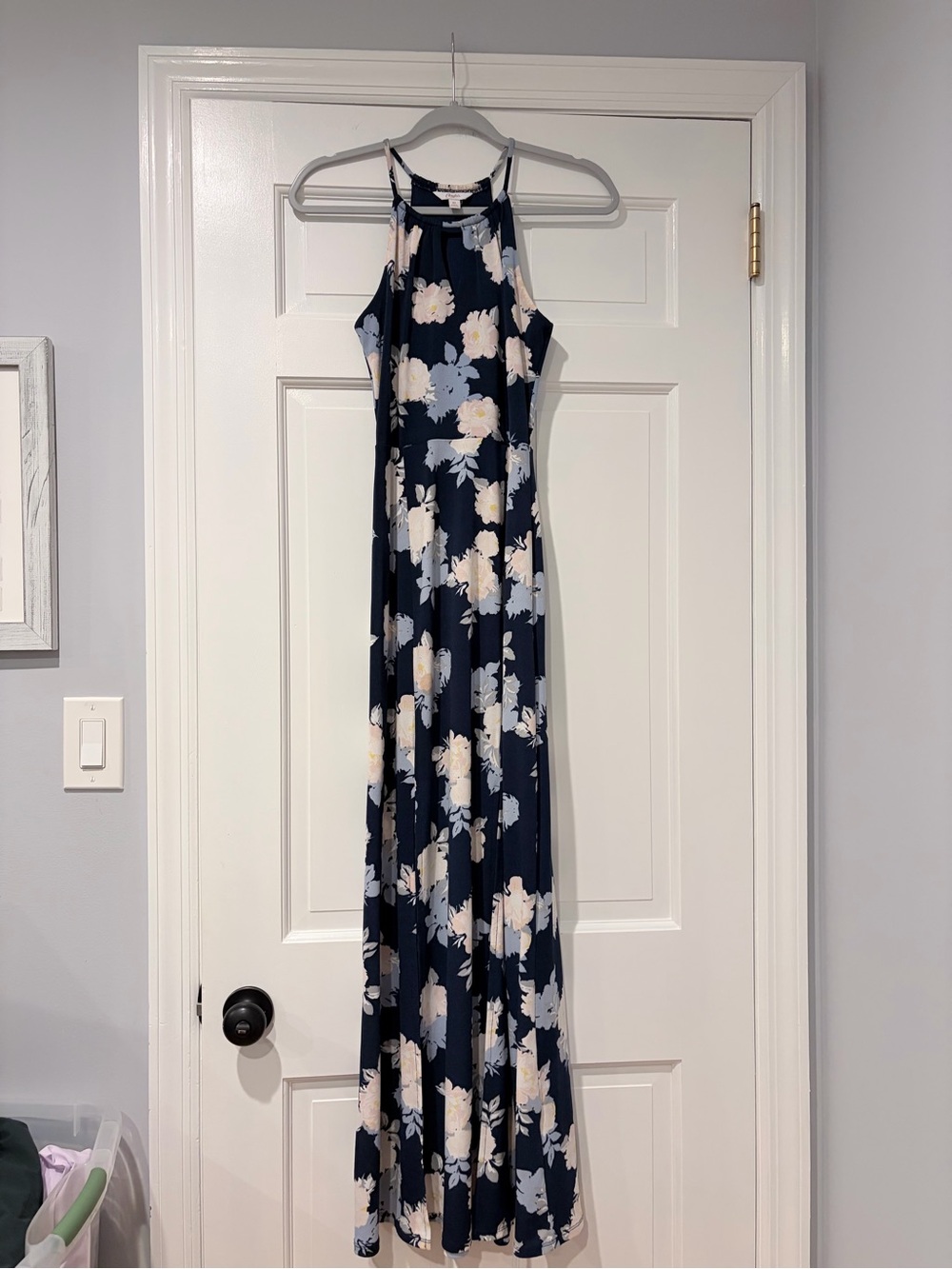 Navy Floral Halter Maxi Dress - Women XS